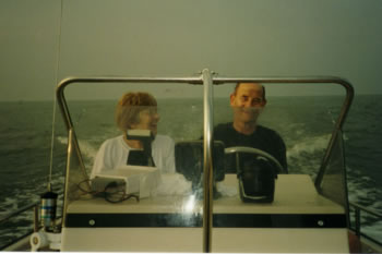 Joan and George on the Chesapeake, in Boston Whaler, c. 1995.
