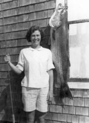 Joan's 42 pound Striped Bass, caught from the beach.