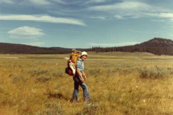 Hiking the Lamar Valley, Yellowstone N.P., c. 1974.