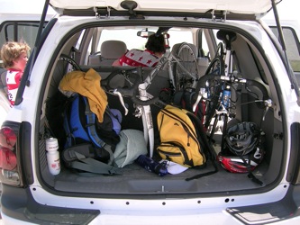 Our rental SUV with boys' bikes.