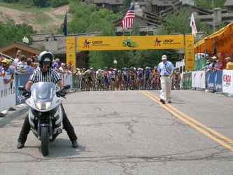 13-14 year-old squad lines up for grueling Solamere loop road race -- up the mountain and back.