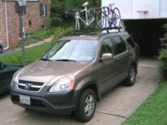 Our beloved CRV, bikes & wheels on top, ready to go.