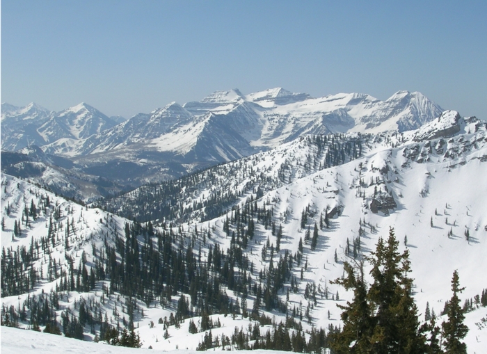 Mountain range to south of Alta/Snowbird, including Mount Timpanogos (11,749').