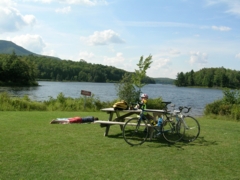Beautiful lake and welcome rest stop on the Route behind Mont Orford.
